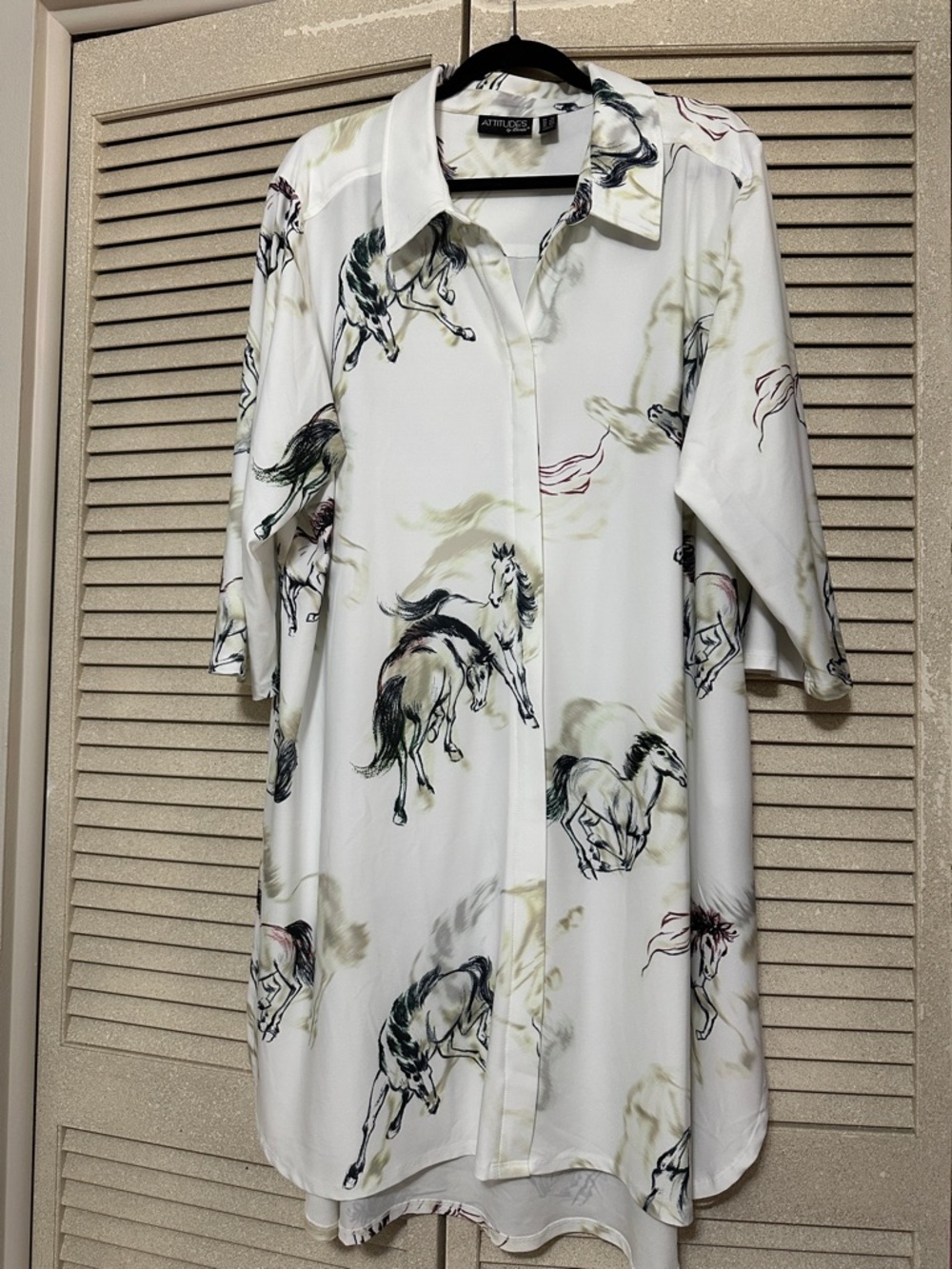 Attitudes by Renee White Horse-Print Button Front Dress/Tunic